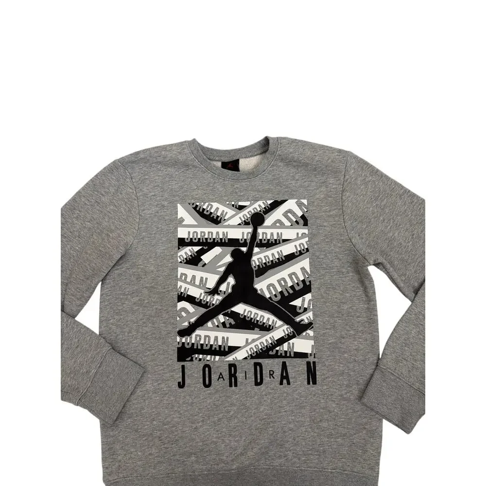 Nike Air Jordan Crewneck Graphic Gray Pullover Sweatshirt Youth Large 12/13